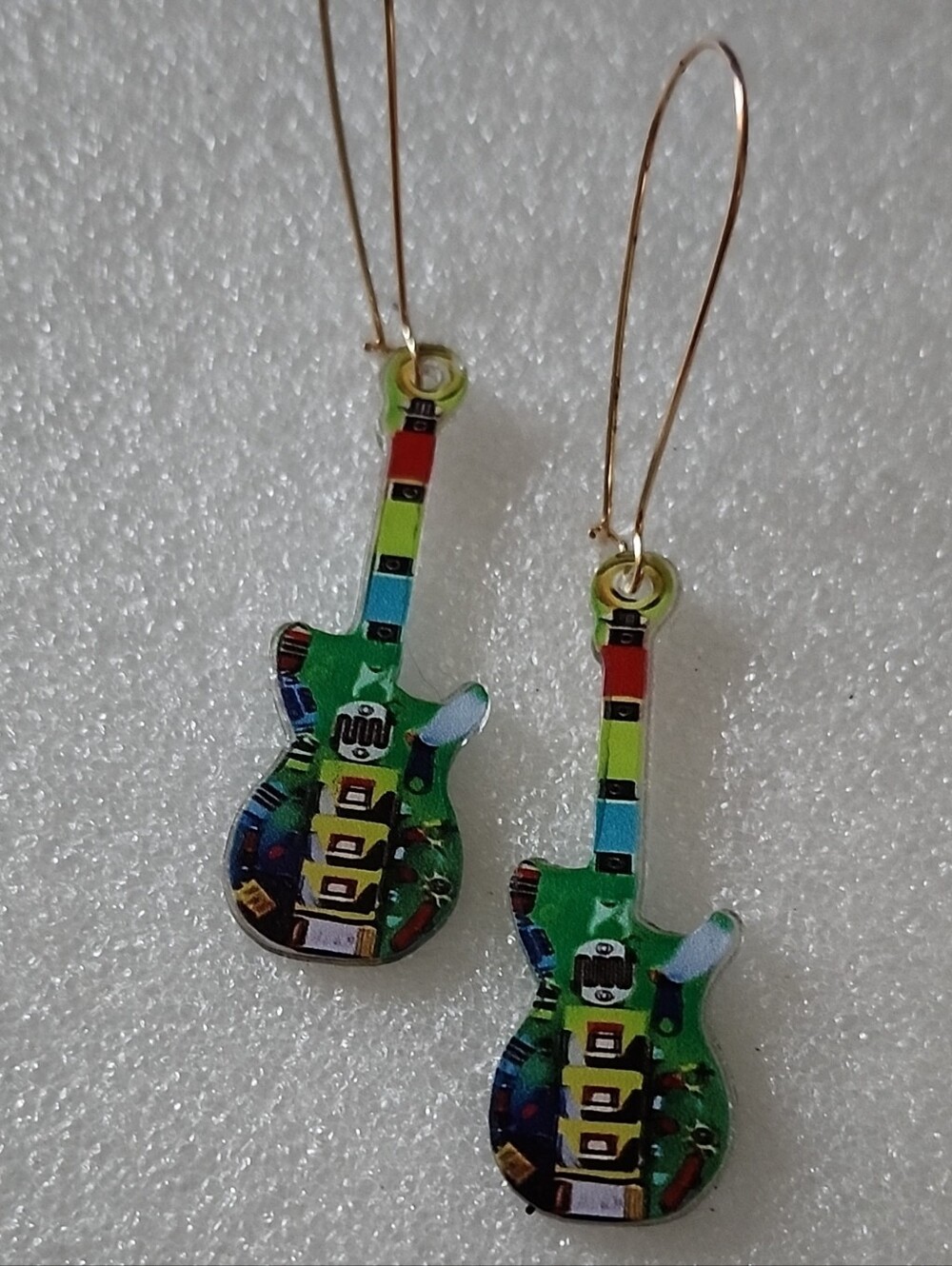 Hand Crafted Green Multicolor Guitar Dangle Earrings